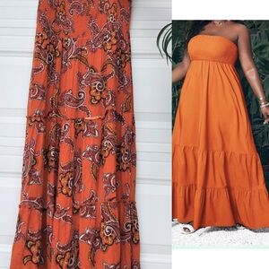 Forever 21 RUST Orange Paisley Strapless Maxi Dress